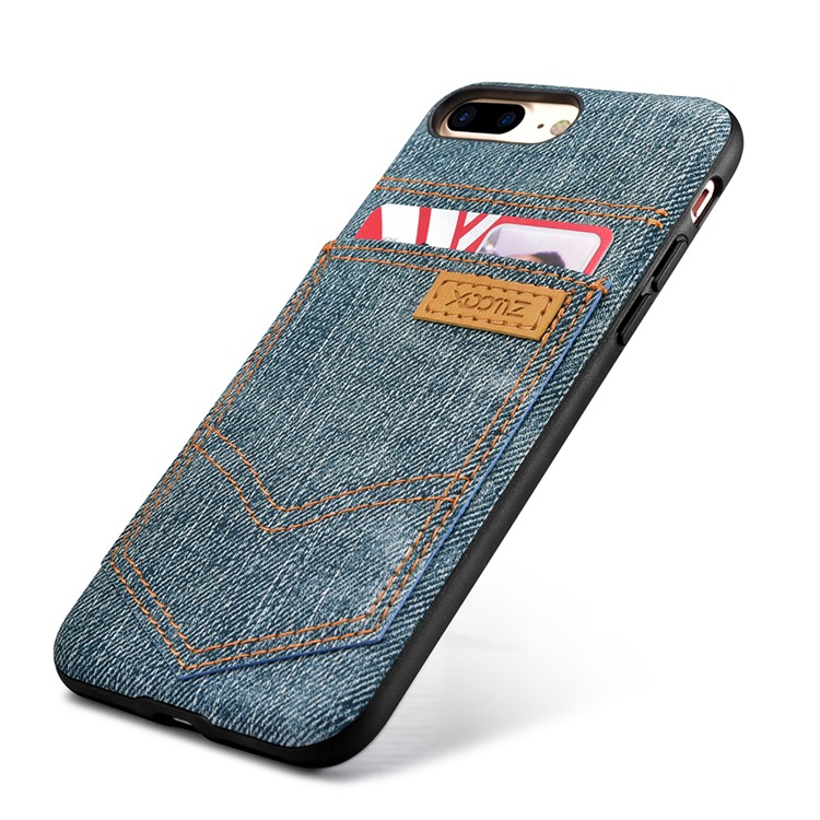 XOOMZ for iPhone 7 Plus PC Silicone Hybrid Case with Jeans Cloth Leather Coated - Light Blue-7