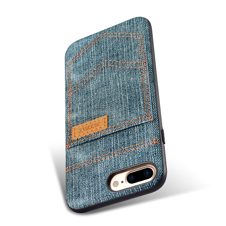 XOOMZ for iPhone 7 Plus PC Silicone Hybrid Case with Jeans Cloth Leather Coated - Light Blue-8