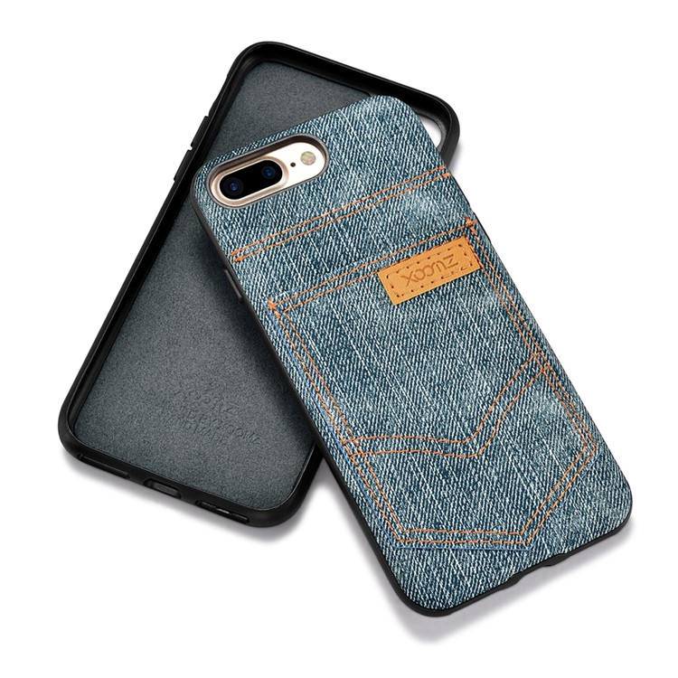 XOOMZ for iPhone 7 Plus PC Silicone Hybrid Case with Jeans Cloth Leather Coated - Light Blue-9