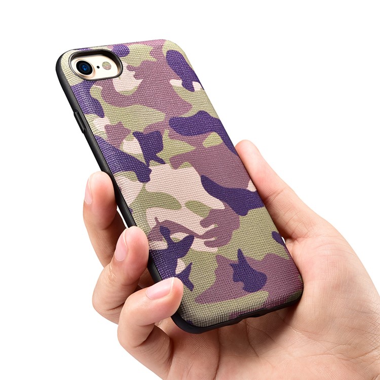 XOOMZ for iPhone 7 Camouflage Genuine Leather Skin Phone Case - Purple-10