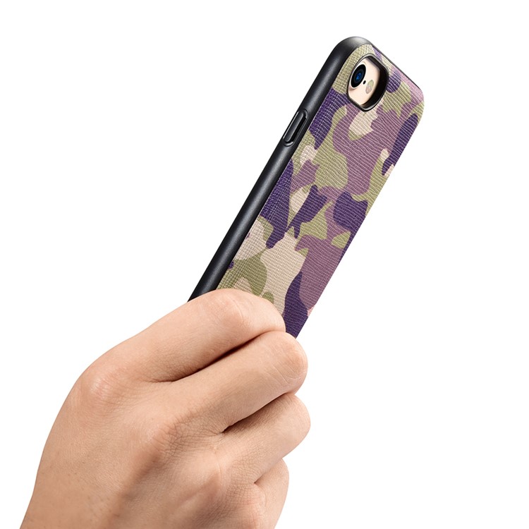 XOOMZ for iPhone 7 Camouflage Genuine Leather Skin Phone Case - Purple-11