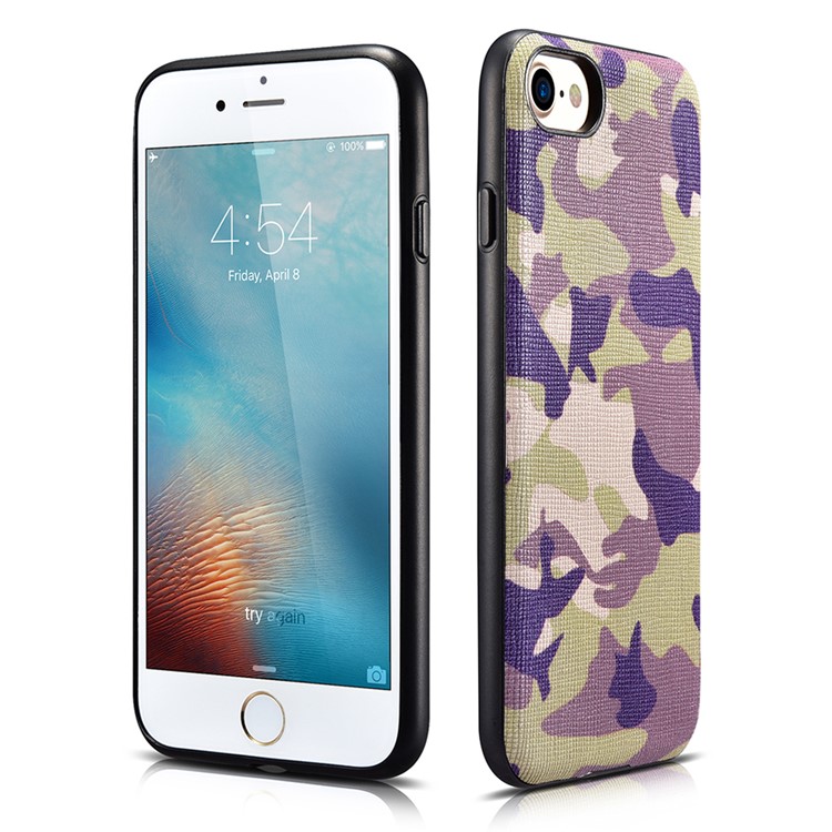 XOOMZ for iPhone 7 Camouflage Genuine Leather Skin Phone Case - Purple-13