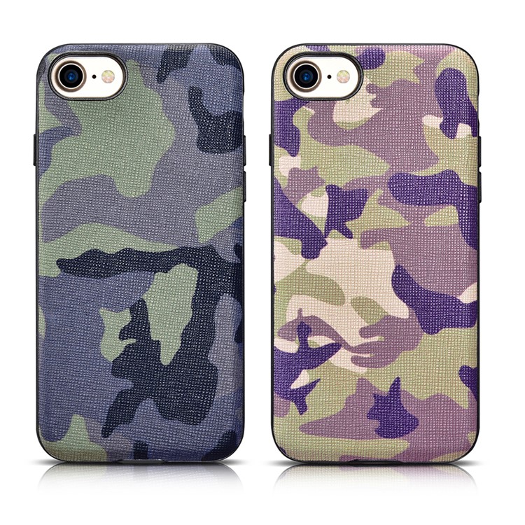 XOOMZ for iPhone 7 Camouflage Genuine Leather Skin Phone Case - Purple-14