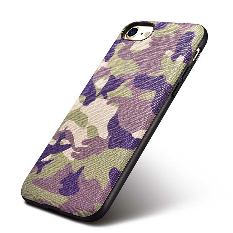 XOOMZ for iPhone 7 Camouflage Genuine Leather Skin Phone Case - Purple-6