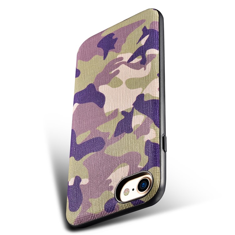 XOOMZ for iPhone 7 Camouflage Genuine Leather Skin Phone Case - Purple-8