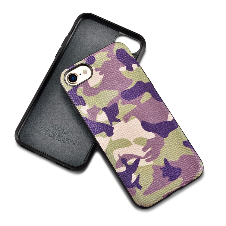 XOOMZ for iPhone 7 Camouflage Genuine Leather Skin Phone Case - Purple-9