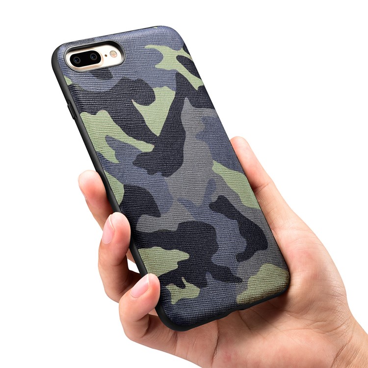 XOOMZ for iPhone 7 Plus Camouflage Genuine Leather Skin Silicone Phone Case - Dark Blue-10