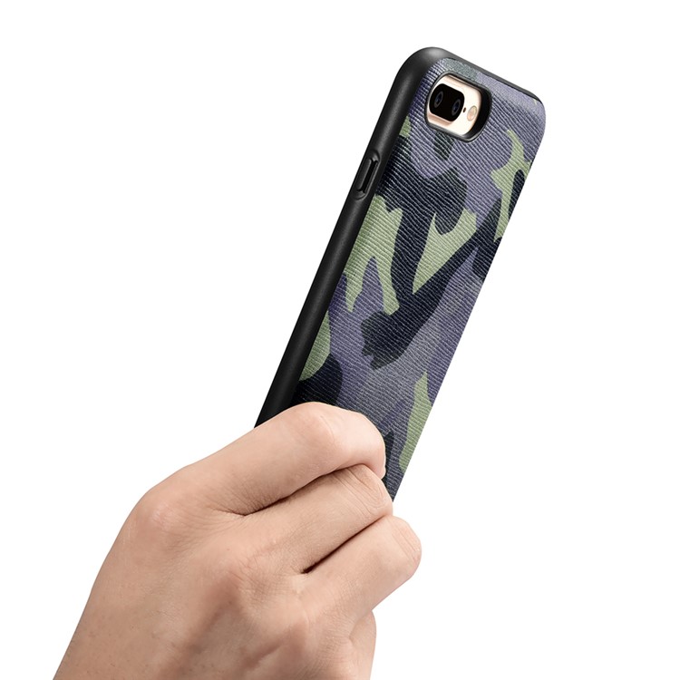 XOOMZ for iPhone 7 Plus Camouflage Genuine Leather Skin Silicone Phone Case - Dark Blue-11