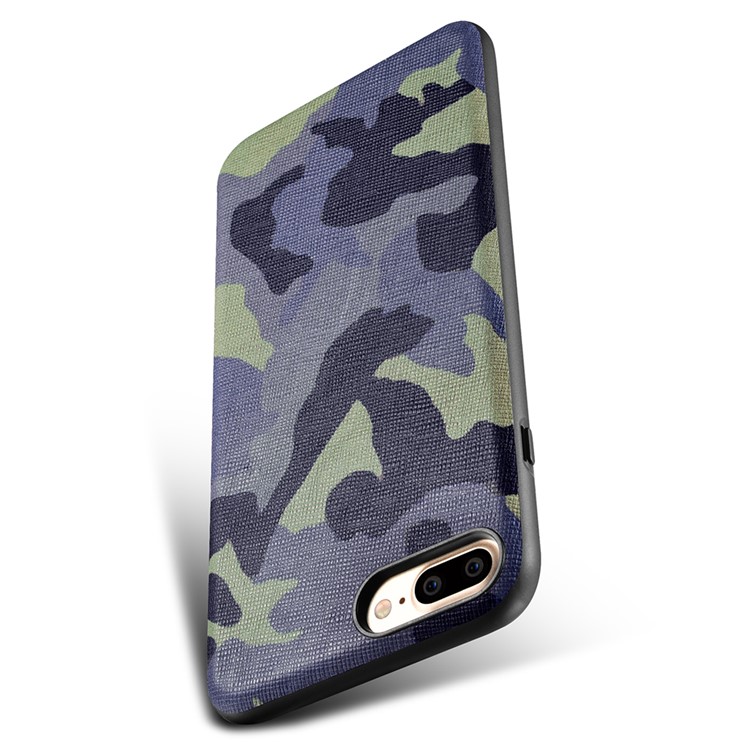 XOOMZ for iPhone 7 Plus Camouflage Genuine Leather Skin Silicone Phone Case - Dark Blue-8