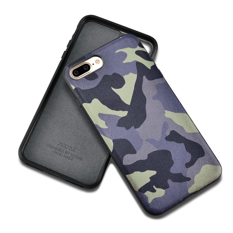 XOOMZ for iPhone 7 Plus Camouflage Genuine Leather Skin Silicone Phone Case - Dark Blue-9