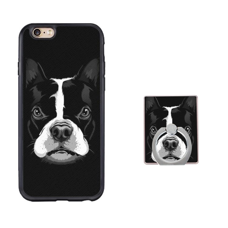 Animal Head Cross Texture TPU Case with Ring Holder for iPhone 6s/6 4.7 Inch - Dog-1