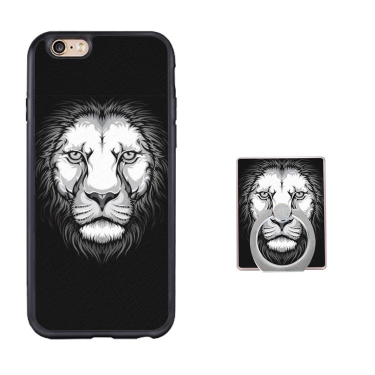 Animal Head TPU Mobile Cover with Ring Stand for iPhone 6s/6 4.7 Inch - Lion-1
