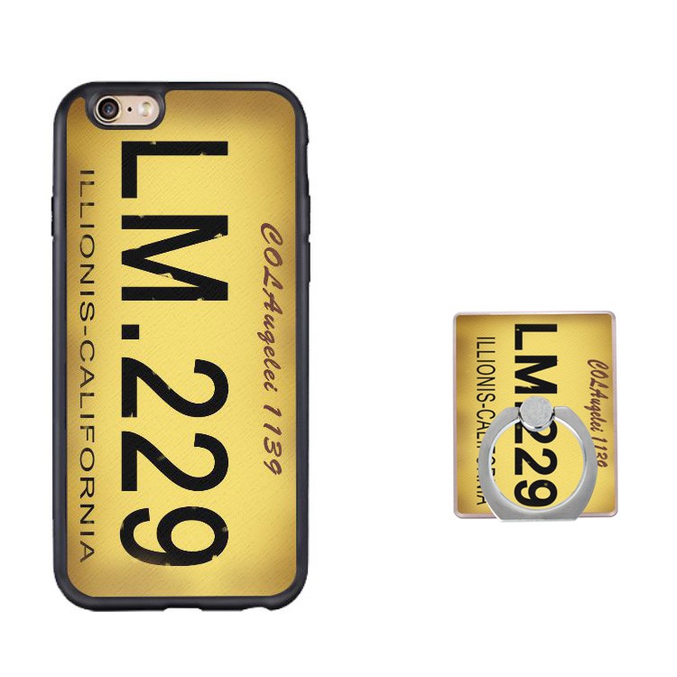 Silk Texture License Plate TPU Mobile Cover with Metal Ring for iPhone 6S / 6 4.7 inch - Yellow-1
