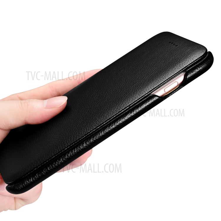 XOOMZ Curved Edge Litchi Grain Genuine Leather Flip Case for iPhone 7 4.7 Inch - Black-5