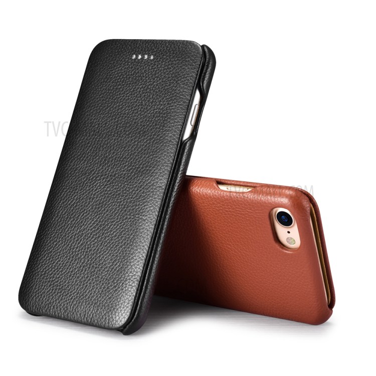 XOOMZ Curved Edge Litchi Grain Genuine Leather Flip Case for iPhone 7 4.7 Inch - Black-9