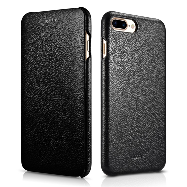 XOOMZ Litchi Grain Genuine Leather Case Curved Edge for iPhone 7 Plus 5.5 - Black-1