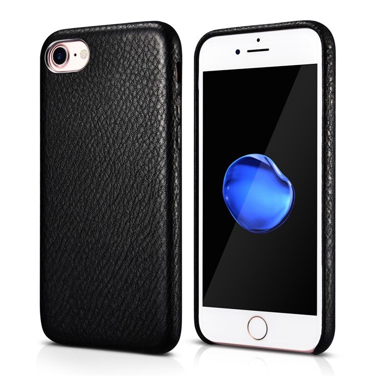 XOOMZ Litchi Grain Genuine Leather Coated PC Case for iPhone 7 4.7 Inch - Black-1