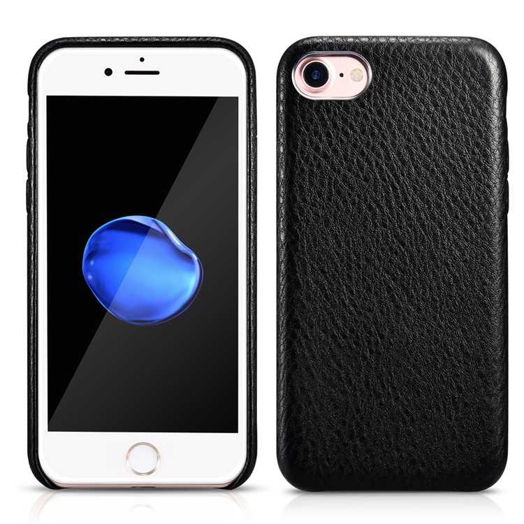 XOOMZ Litchi Grain Genuine Leather Coated PC Case for iPhone 7 4.7 Inch - Black-2