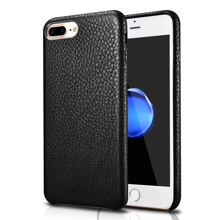 XOOMZ Litchi Grain Genuine Leather Skin PC Phone Case for iPhone 7 Plus 5.5 - Black-1