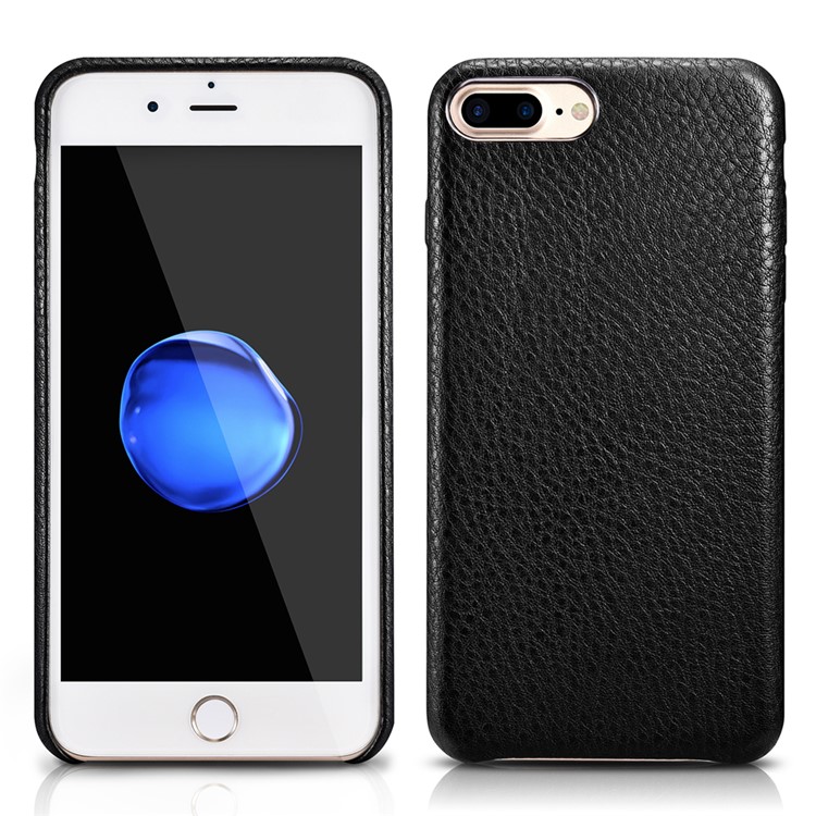 XOOMZ Litchi Grain Genuine Leather Skin PC Phone Case for iPhone 7 Plus 5.5 - Black-3