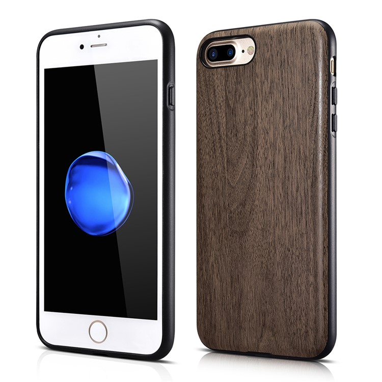 XOOMZ for iPhone 7 Plus PU Leather Coated Liquid Silicone Back Phone Case - Coffee-1