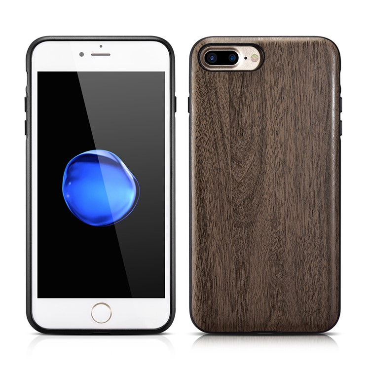 XOOMZ for iPhone 7 Plus PU Leather Coated Liquid Silicone Back Phone Case - Coffee-3