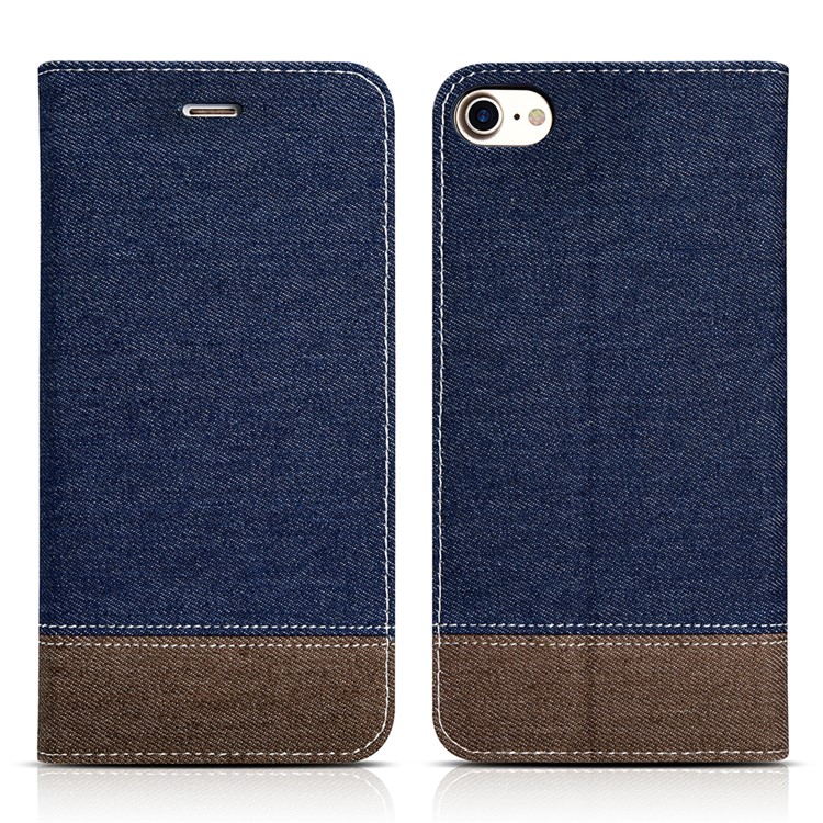 XOOMZ for iPhone 7 Jeans Cloth Leather Card Holder Phone Case Contrast Color Design - Dark Blue-4