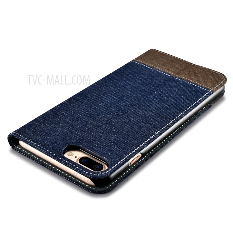 XOOMZ for iPhone 7 Plus Bi-color Jeans Cloth Leather Stand Mobile Case - Dark Blue-10