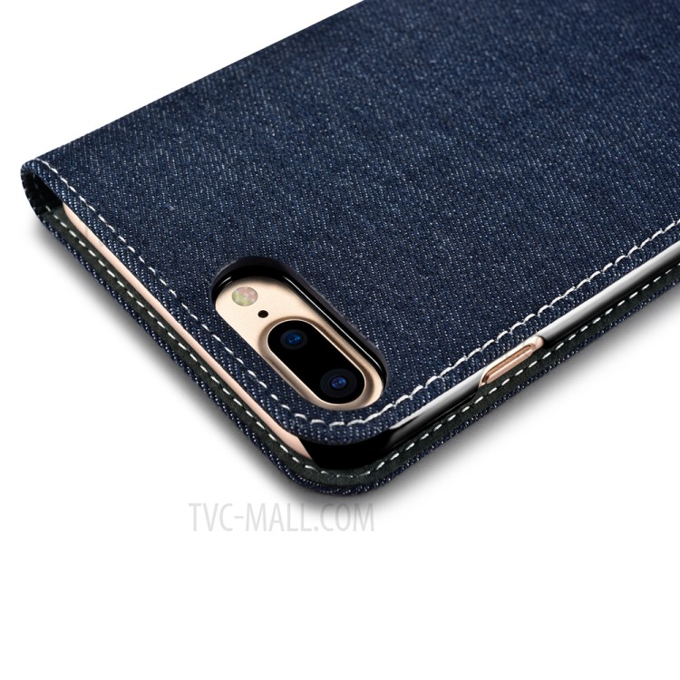 XOOMZ for iPhone 7 Plus Bi-color Jeans Cloth Leather Stand Mobile Case - Dark Blue-11