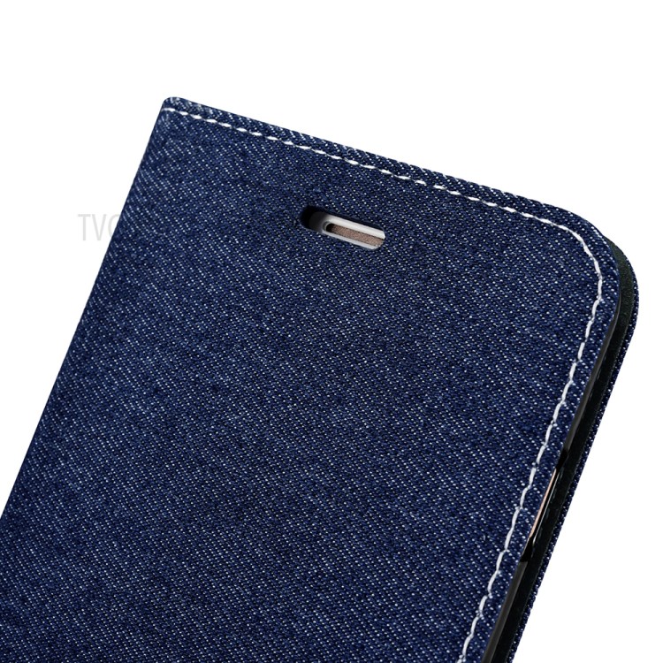 XOOMZ for iPhone 7 Plus Bi-color Jeans Cloth Leather Stand Mobile Case - Dark Blue-12