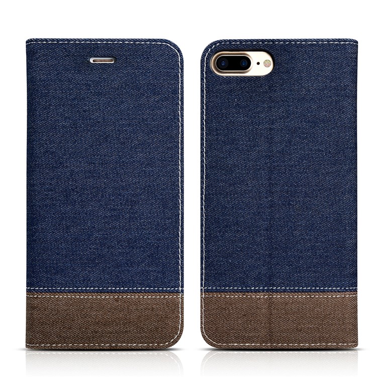 XOOMZ for iPhone 7 Plus Bi-color Jeans Cloth Leather Stand Mobile Case - Dark Blue-2