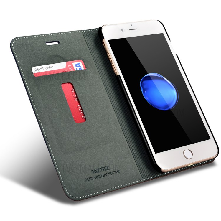 XOOMZ for iPhone 7 Plus Bi-color Jeans Cloth Leather Stand Mobile Case - Dark Blue-5