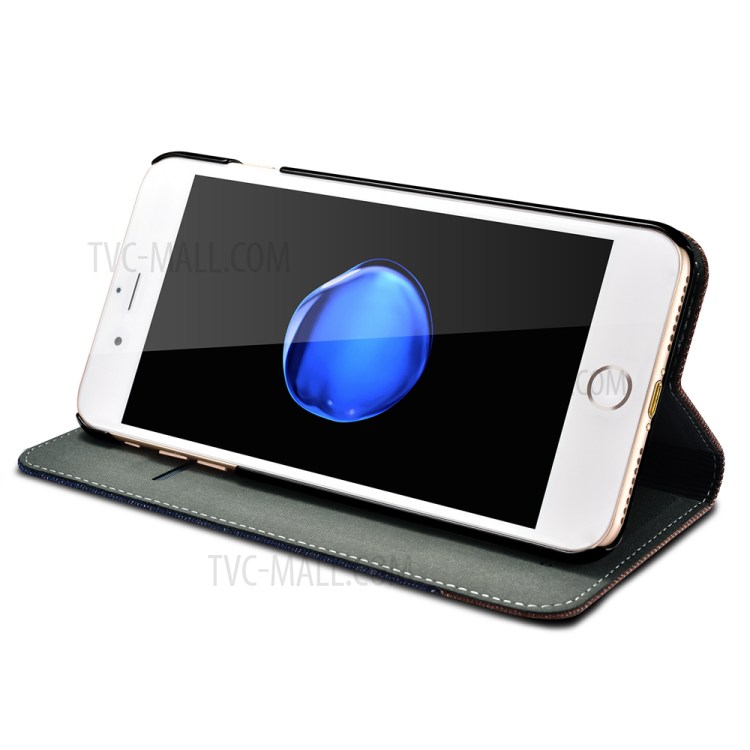 XOOMZ for iPhone 7 Plus Bi-color Jeans Cloth Leather Stand Mobile Case - Dark Blue-7