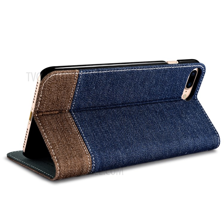 XOOMZ for iPhone 7 Plus Bi-color Jeans Cloth Leather Stand Mobile Case - Dark Blue-8
