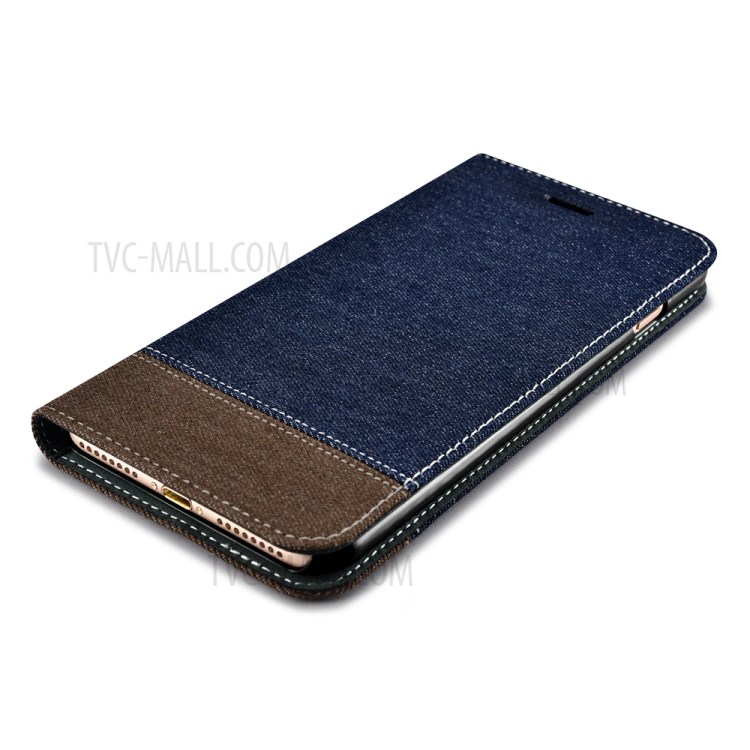 XOOMZ for iPhone 7 Plus Bi-color Jeans Cloth Leather Stand Mobile Case - Dark Blue-9
