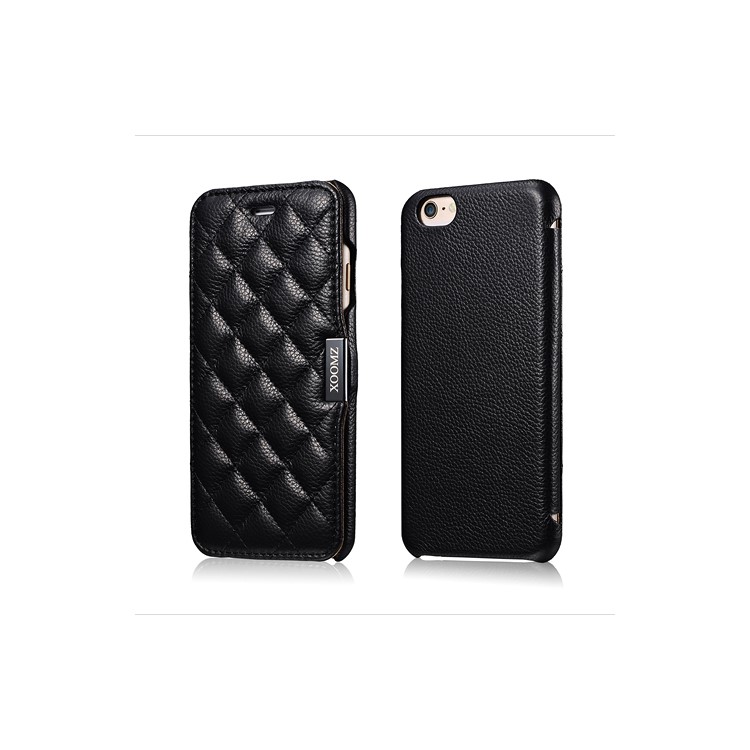 XOOMZ Checks Design Genuine Leather Phone Case for iPhone 7 - Black-1
