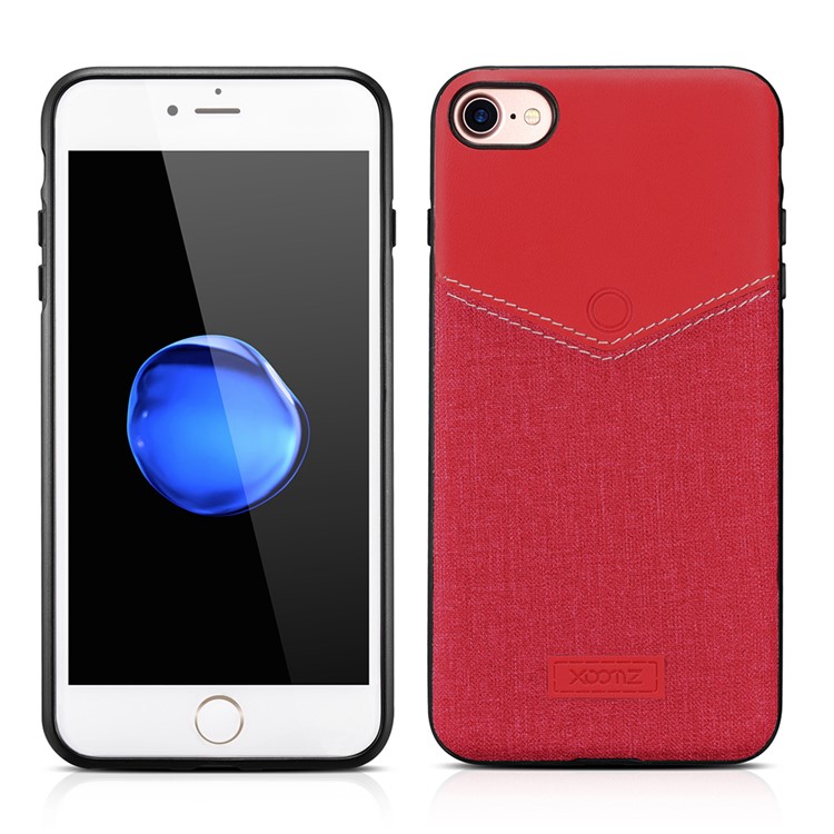 XOOMZ Leather Coated Liquid Silicone Phone Case for iPhone 7 Built-in Magnetic Metal Sheet - Red-1
