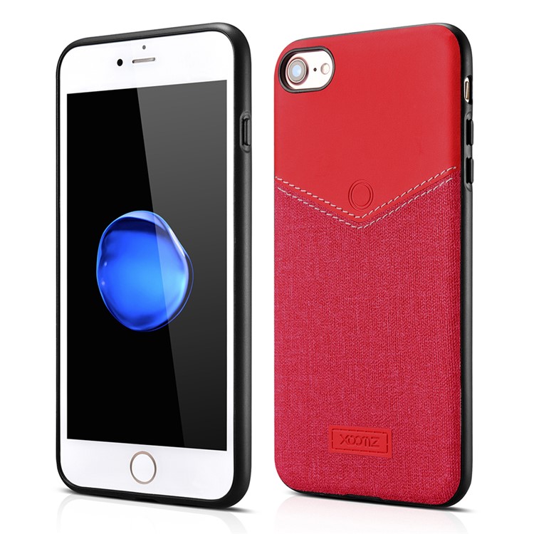 XOOMZ Leather Coated Liquid Silicone Phone Case for iPhone 7 Built-in Magnetic Metal Sheet - Red-10