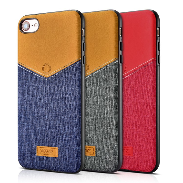 XOOMZ Leather Coated Liquid Silicone Phone Case for iPhone 7 Built-in Magnetic Metal Sheet - Red-11