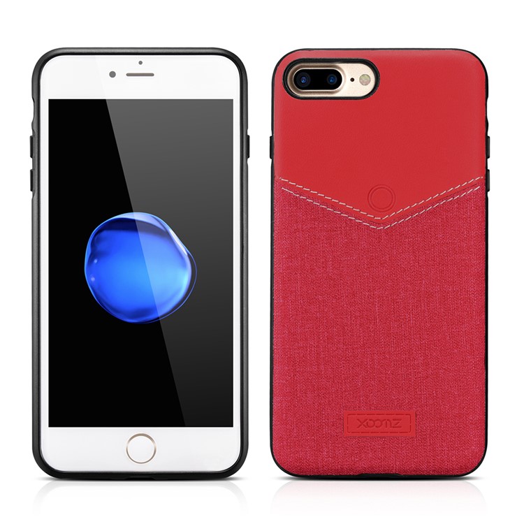 XOOMZ Leather Coated Liquid Silicone Phone Case for iPhone 7 Plus Built-in Magnetic Metal Sheet - Red-1