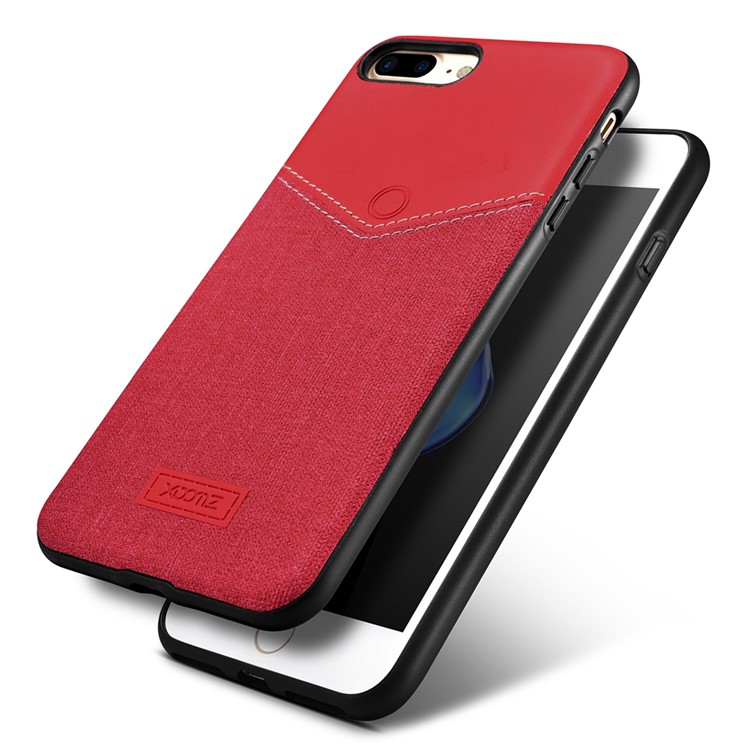 XOOMZ Leather Coated Liquid Silicone Phone Case for iPhone 7 Plus Built-in Magnetic Metal Sheet - Red-10
