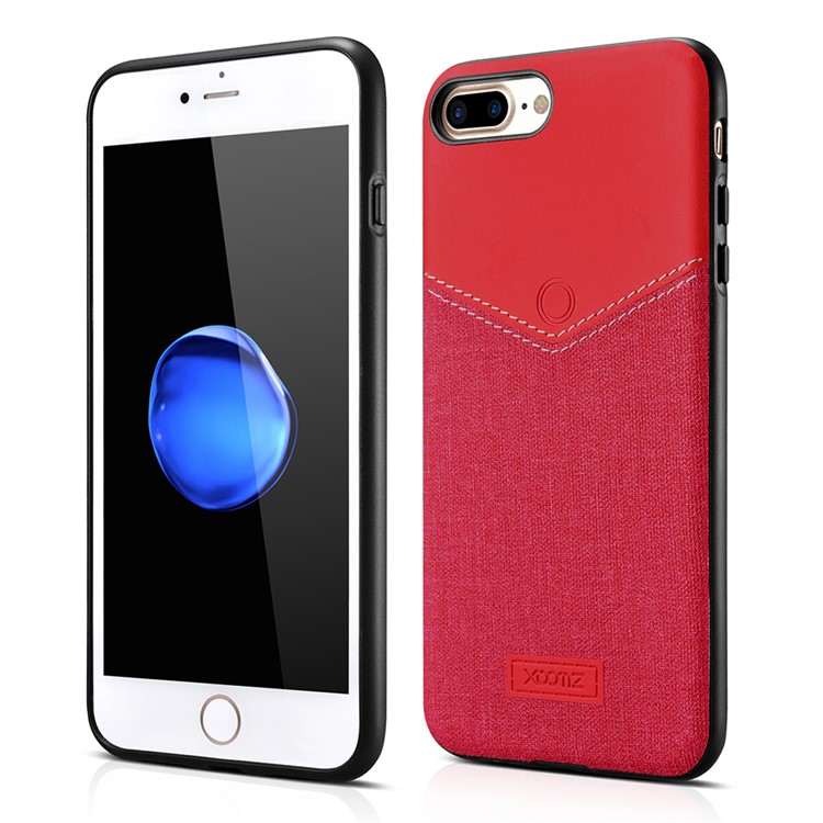 XOOMZ Leather Coated Liquid Silicone Phone Case for iPhone 7 Plus Built-in Magnetic Metal Sheet - Red-11