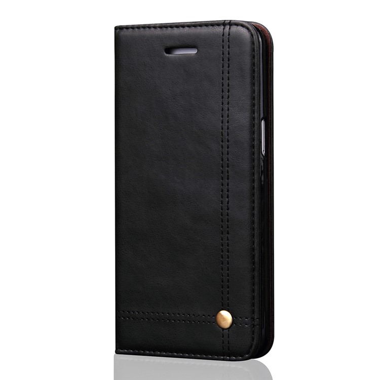 Auto-absorbed Retro Leather Wallet Stand Case for Samsung Galaxy S7 G930 - Black-1