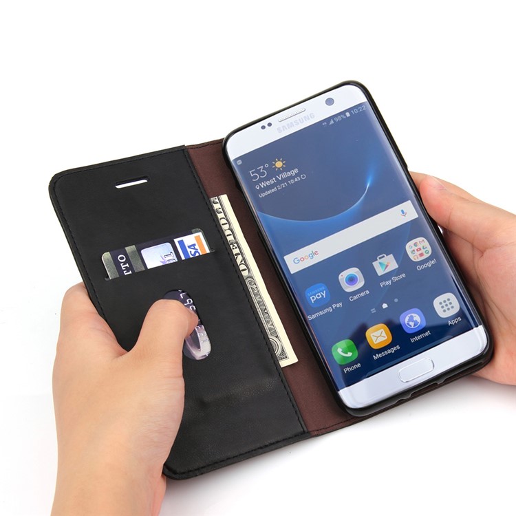 Auto-absorbed Retro Leather Wallet Stand Case for Samsung Galaxy S7 Edge G935 - Black-10