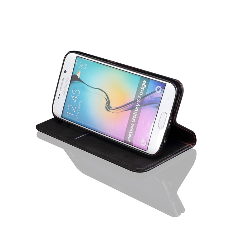 Auto-absorbed Retro Leather Wallet Stand Case for Samsung Galaxy S7 Edge G935 - Black-4