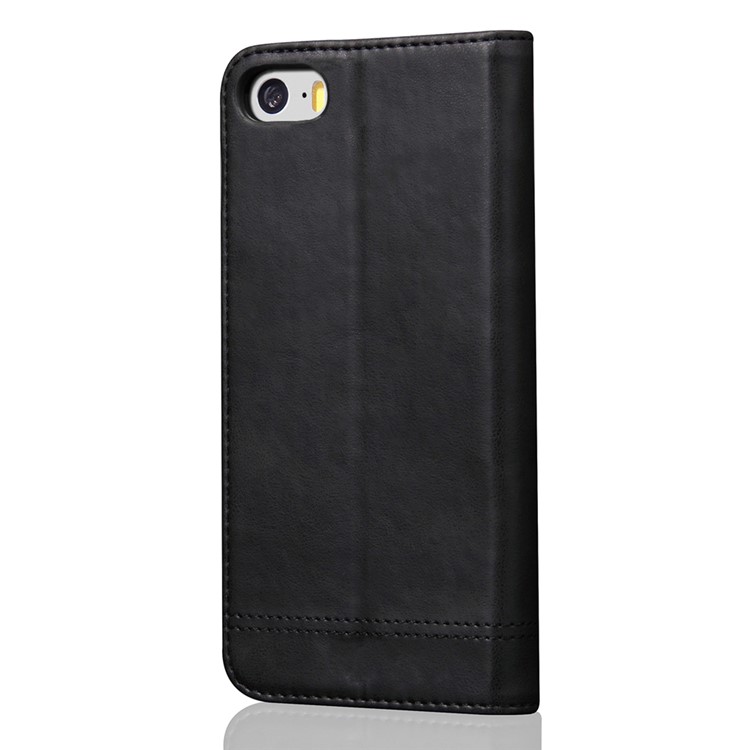 Retro Crazy Horse Leather Wallet Phone Case for iPhone SE/5s/5 - Black-2