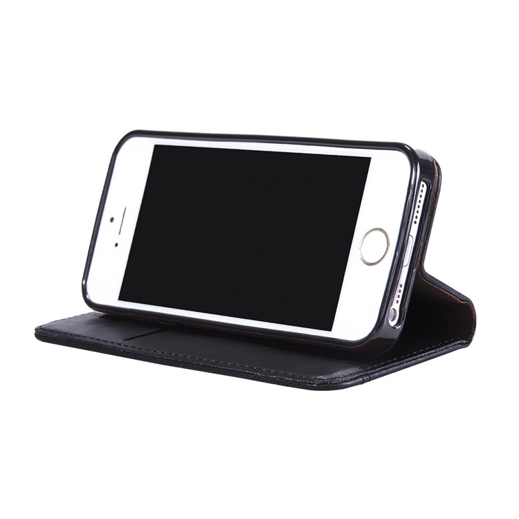 Retro Crazy Horse Leather Wallet Phone Case for iPhone SE/5s/5 - Black-3