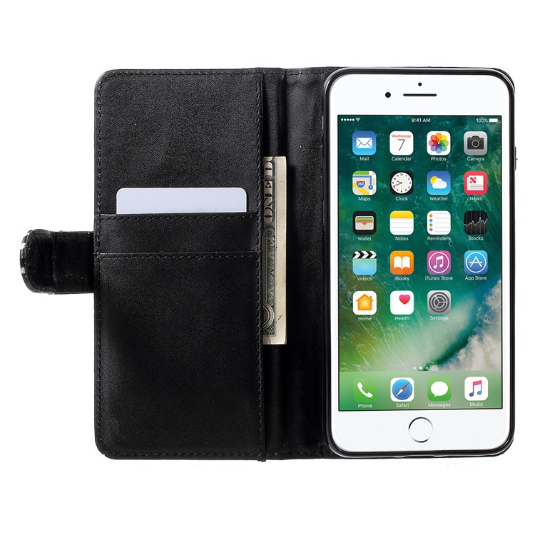 For iPhone 7 Plus Flower Leaf Glitter Powder Leather Case Card Holder - Black-5