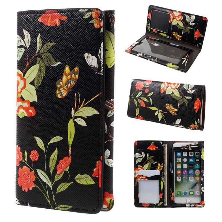 Plant Animal Design Case Soft Leather Wallet Universal Phone Cover for iPhone 7 Plus 5.5 - Black-1