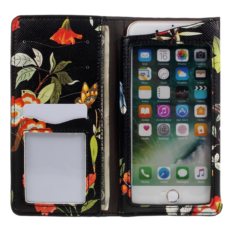 Plant Animal Design Case Soft Leather Wallet Universal Phone Cover for iPhone 7 Plus 5.5 - Black-4
